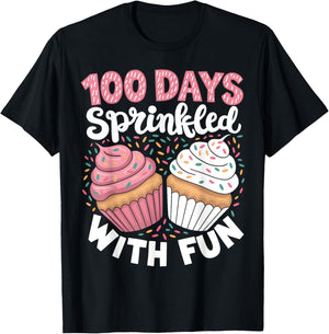 100 Days Sprinkled With Fun Cupcake 100th Day Of School Kids T-Shirt - T-Shirt | Black