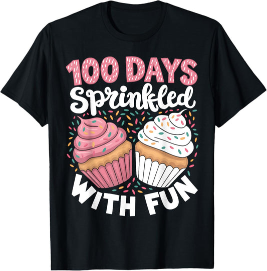 100 Days Sprinkled With Fun Cupcake 100th Day Of School Kids T-Shirt - T-Shirt | Black