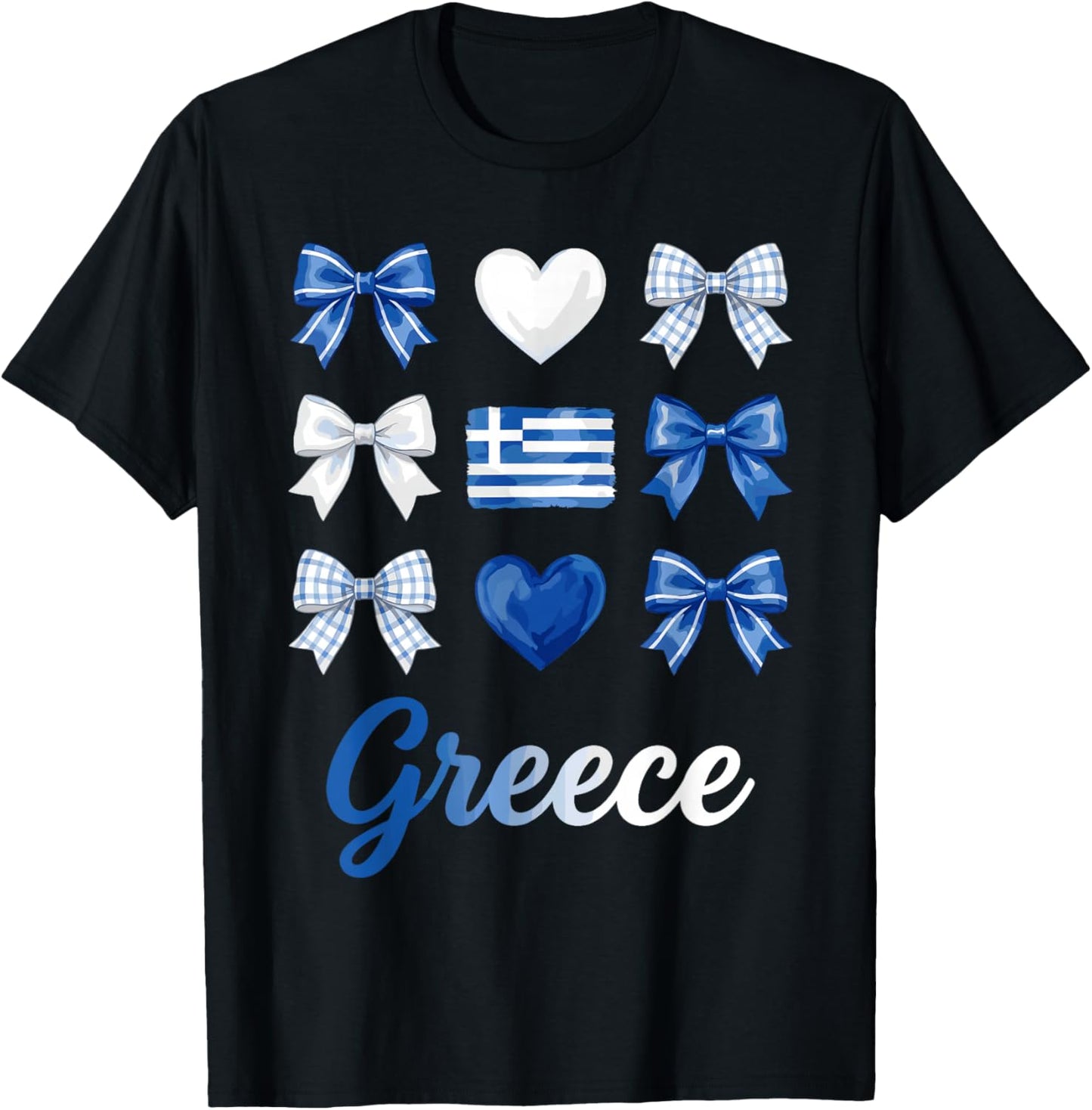 Coquette Nœud Drapeau Grec Grèce Cœurs Mignon Filles T-Shirt - T-Shirt | Black