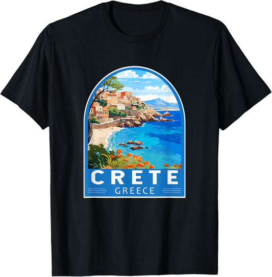 Crete Greece Travel Art Emblem Vintage T-Shirt - T-Shirt | Black