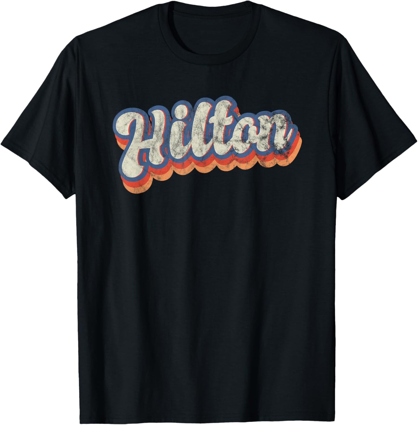 Hilton Personalized Name Shirt Custom Lettering 70's T-Shirt - T-Shirt | Black