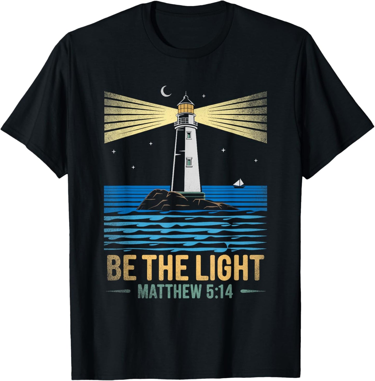 Retro Vintage Lighthouse Bible verse Christian shirt T-Shirt - T-Shirt | Black