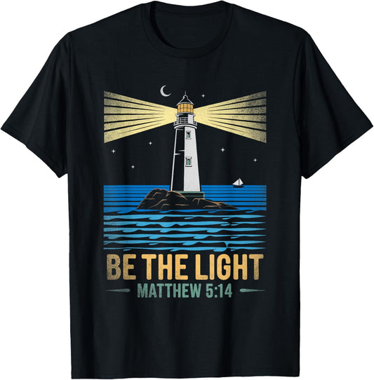 Retro Vintage Lighthouse Bible verse Christian shirt T-Shirt - T-Shirt | Black