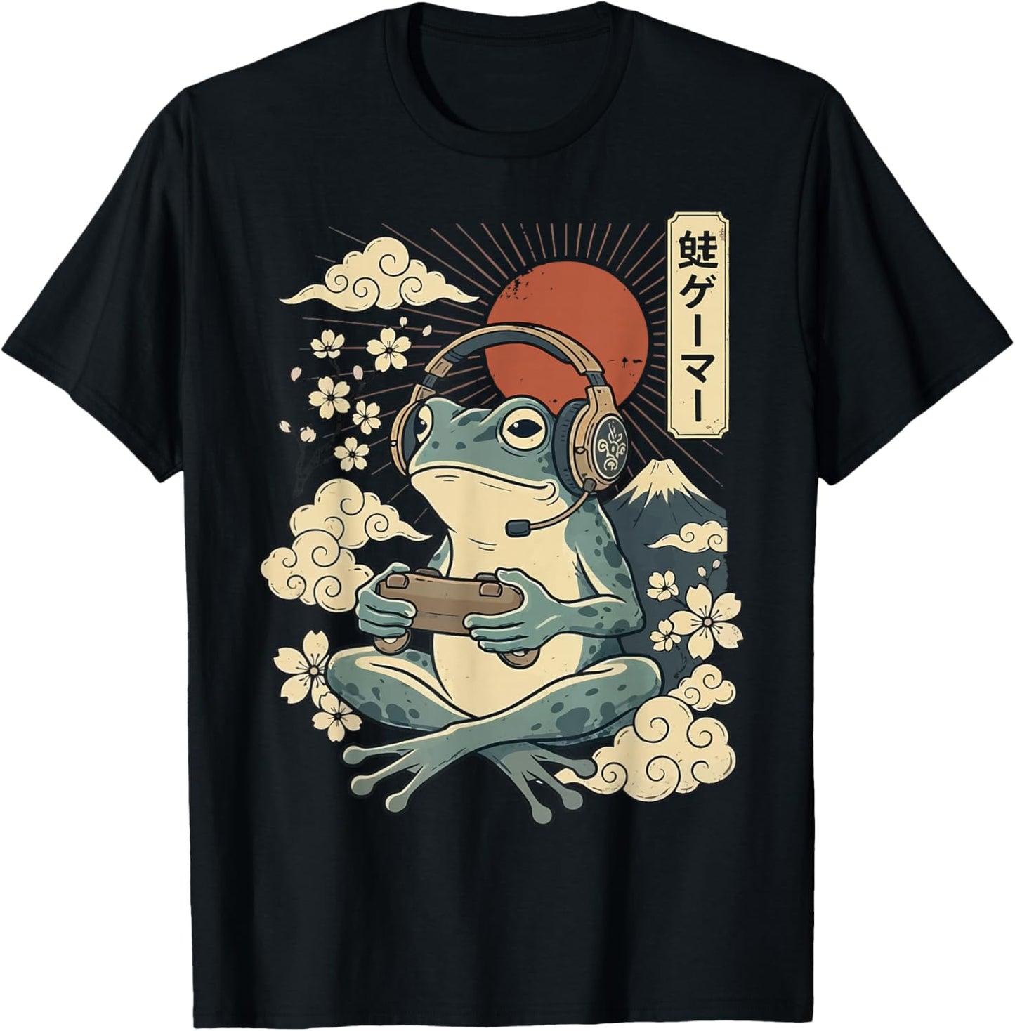 Japanese Gamer Frog Japan Anime Gaming T-Shirt - T-Shirt | Black