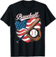 American Flag Baseball Player Bat Fan Catcher Pitcher USA T-Shirt - T-Shirt | Black