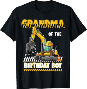 Grandma Of The Birthday Boy Construction Excavator Family T-Shirt - T-Shirt | Black
