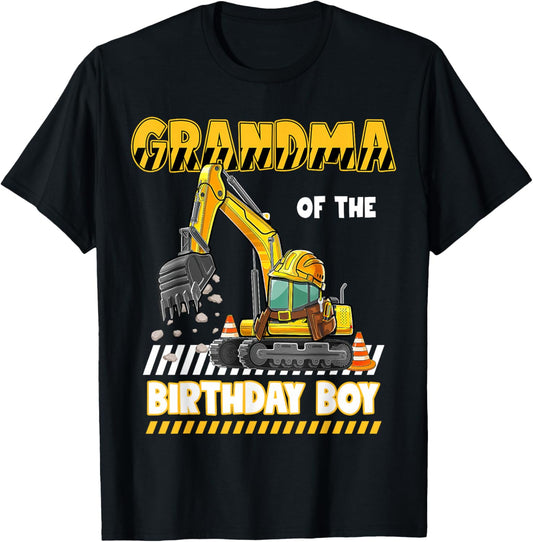 Grandma Of The Birthday Boy Construction Excavator Family T-Shirt - T-Shirt | Black
