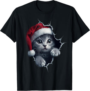 Funny Christmas Cat Lover Cats Owner Xmas Cute Cat T-Shirt - T-Shirt | Black