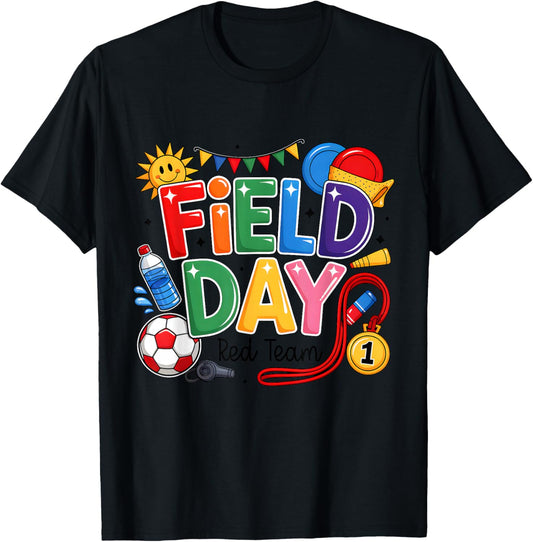 Field Day Red Team Funny for Kids Teacher Field Day Games T-Shirt - T-Shirt | Black