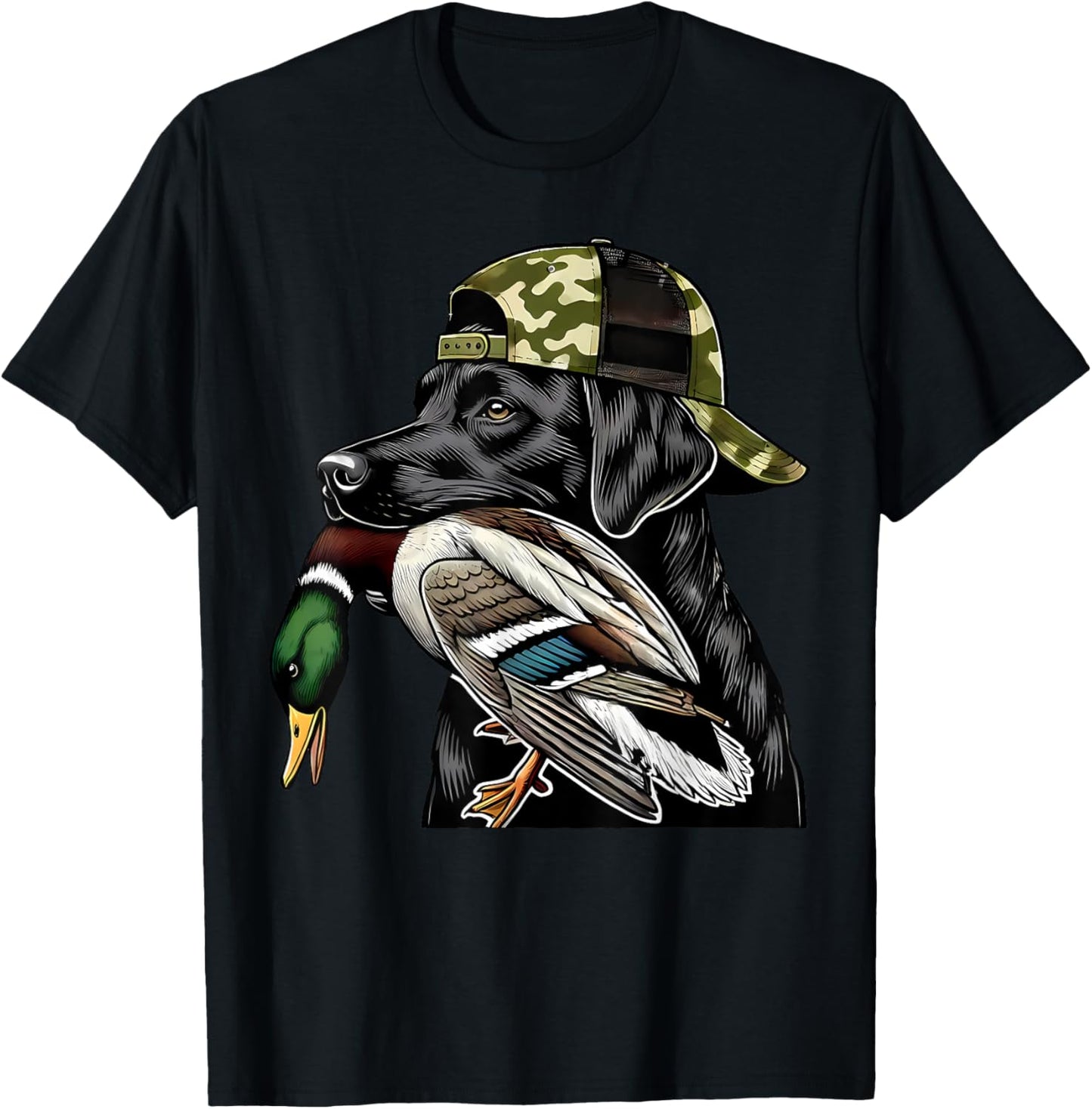Labrador Hunting Dog With Duck Hello Hunting Season Men Women T-Shirt - T-Shirt | Black