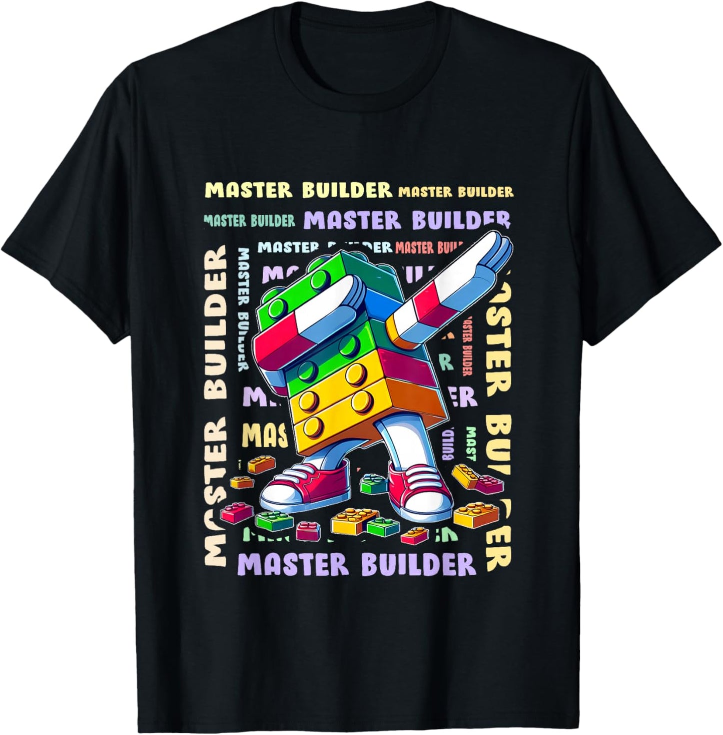 Colourful Master Builder Dabbing Blocks Bricks Builder T-Shirt - T-Shirt | Black