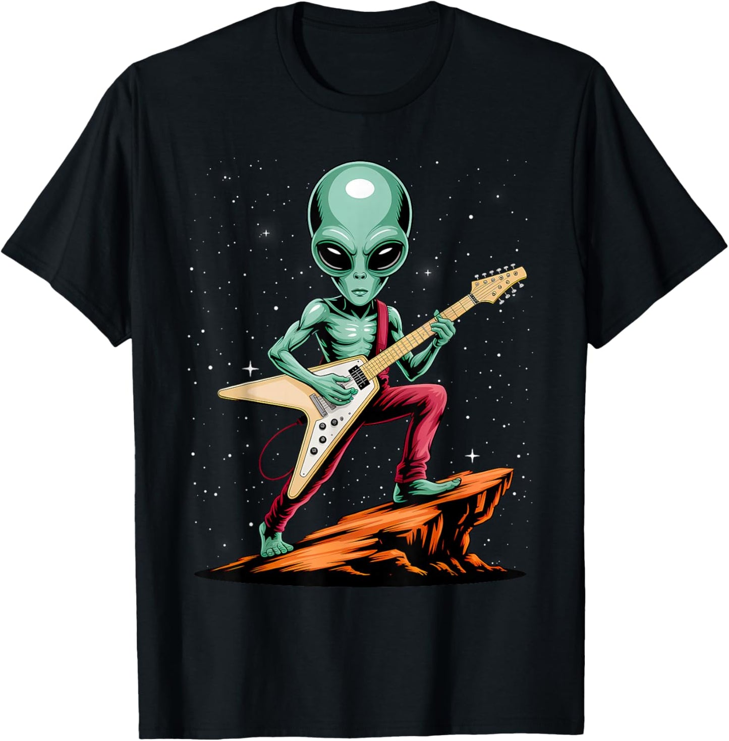 Alien Playing a Flying V Guitar T-Shirt - T-Shirt | Black