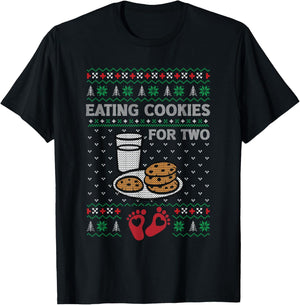 Pregnancy New Mom Baby Pregnant Christmas Matching Couples T-Shirt - T-Shirt | Black