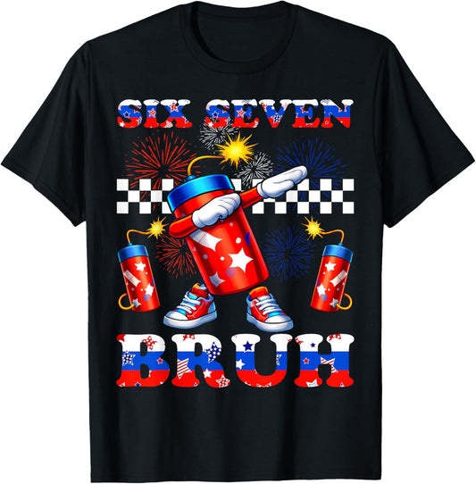 4th of July Six Seven Bruh Firecracker Dabbing 67 Meme Kids T-Shirt - T-Shirt | Black