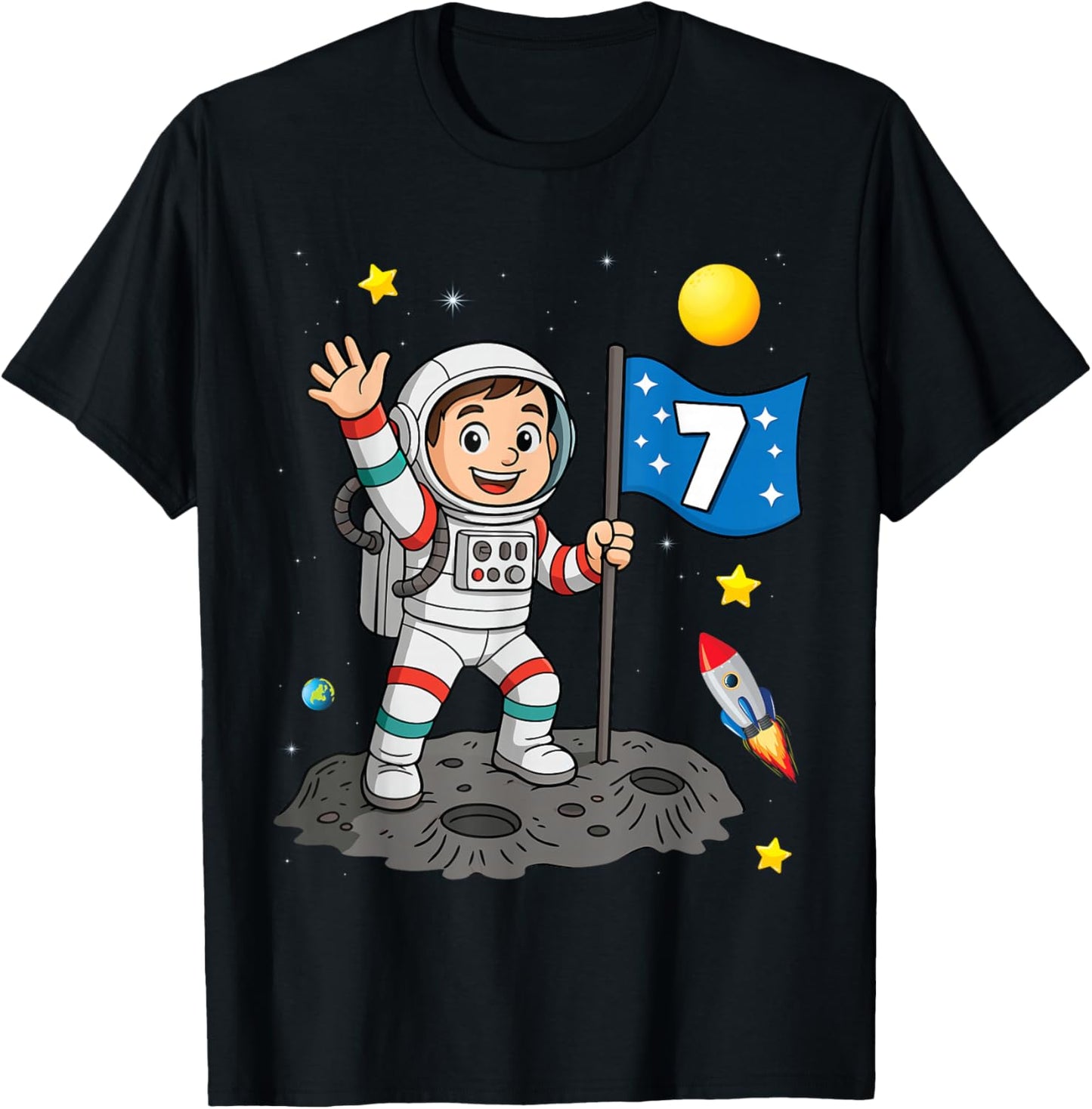 7th Birthday Astronaut All Space Boy 7th Birthday T-Shirt - T-Shirt | Black