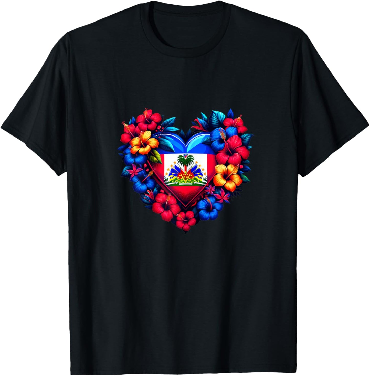 Haiti Haitian Heritage Month Flag Flower Heart T-Shirt - T-Shirt | Black
