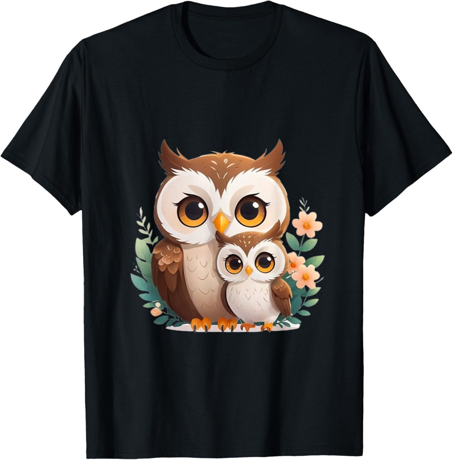 Illustration d'amour de Famille avec Maman et bébé Chouette T-Shirt - T-Shirt | Black