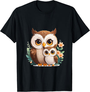 Illustration d'amour de Famille avec Maman et bébé Chouette T-Shirt - T-Shirt | Black