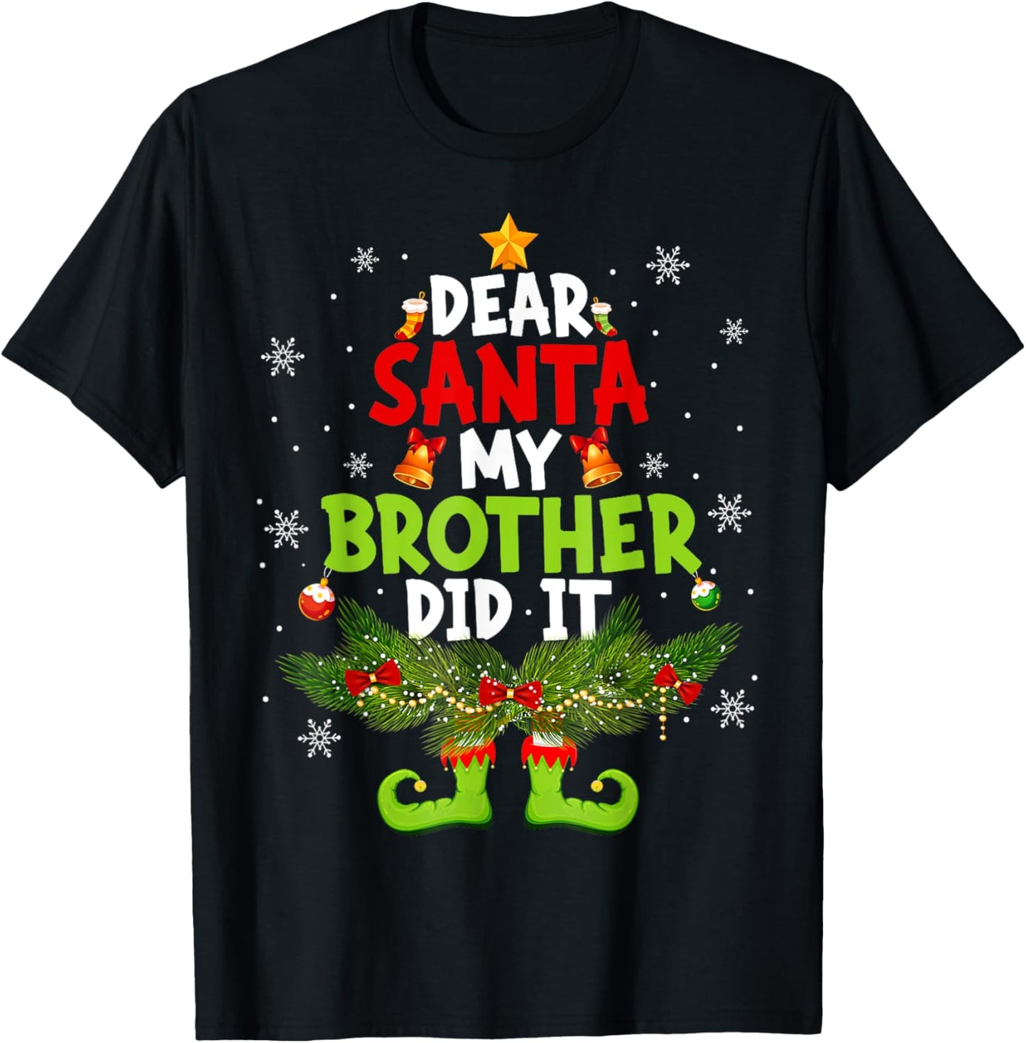 Dear Santa My Brother Did It ELF Matching Christmas Kids T-Shirt - T-Shirt | Black