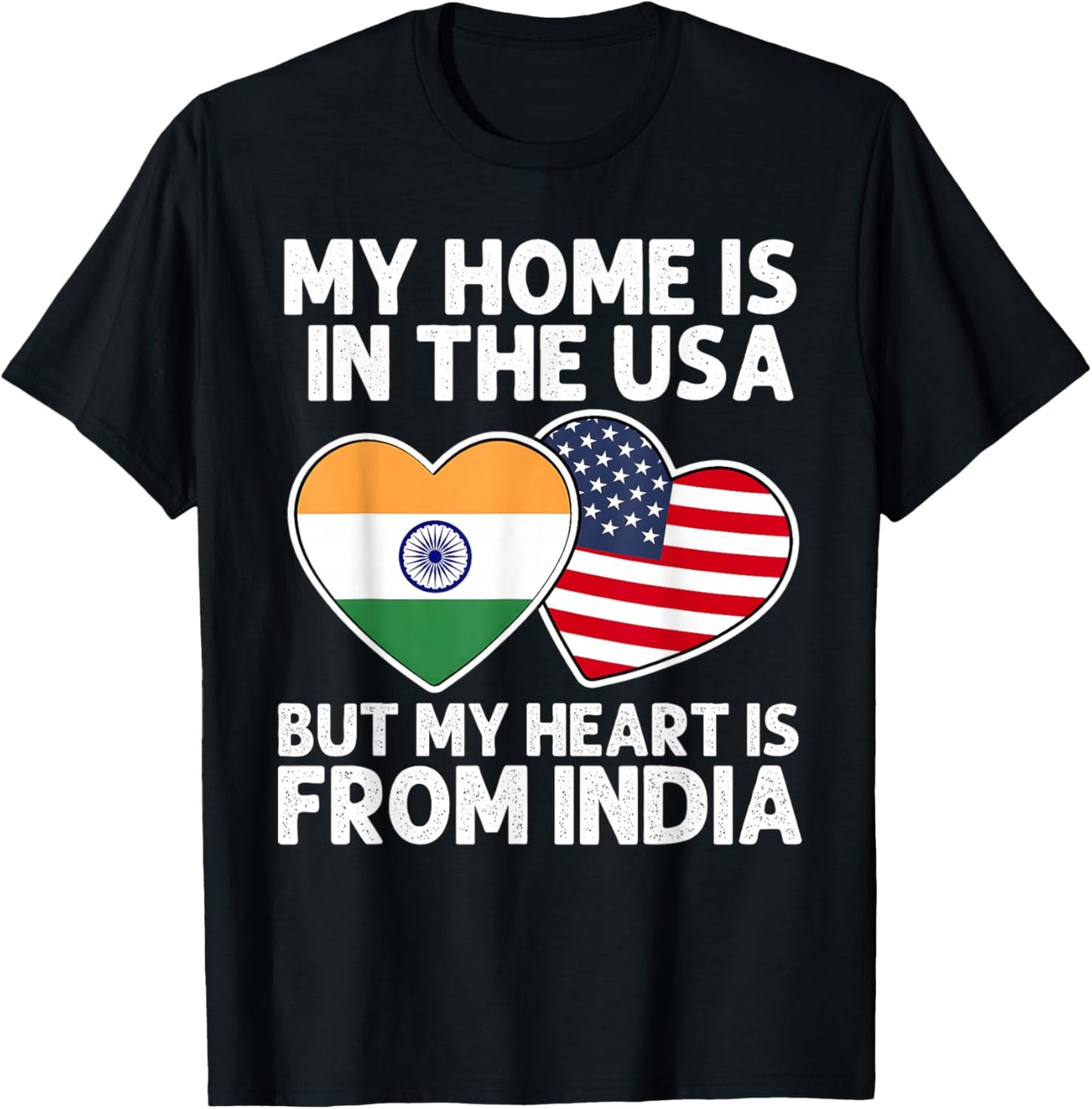 My Home USA My Heart India Indian American Pride Flag T-Shirt - T-Shirt | Black