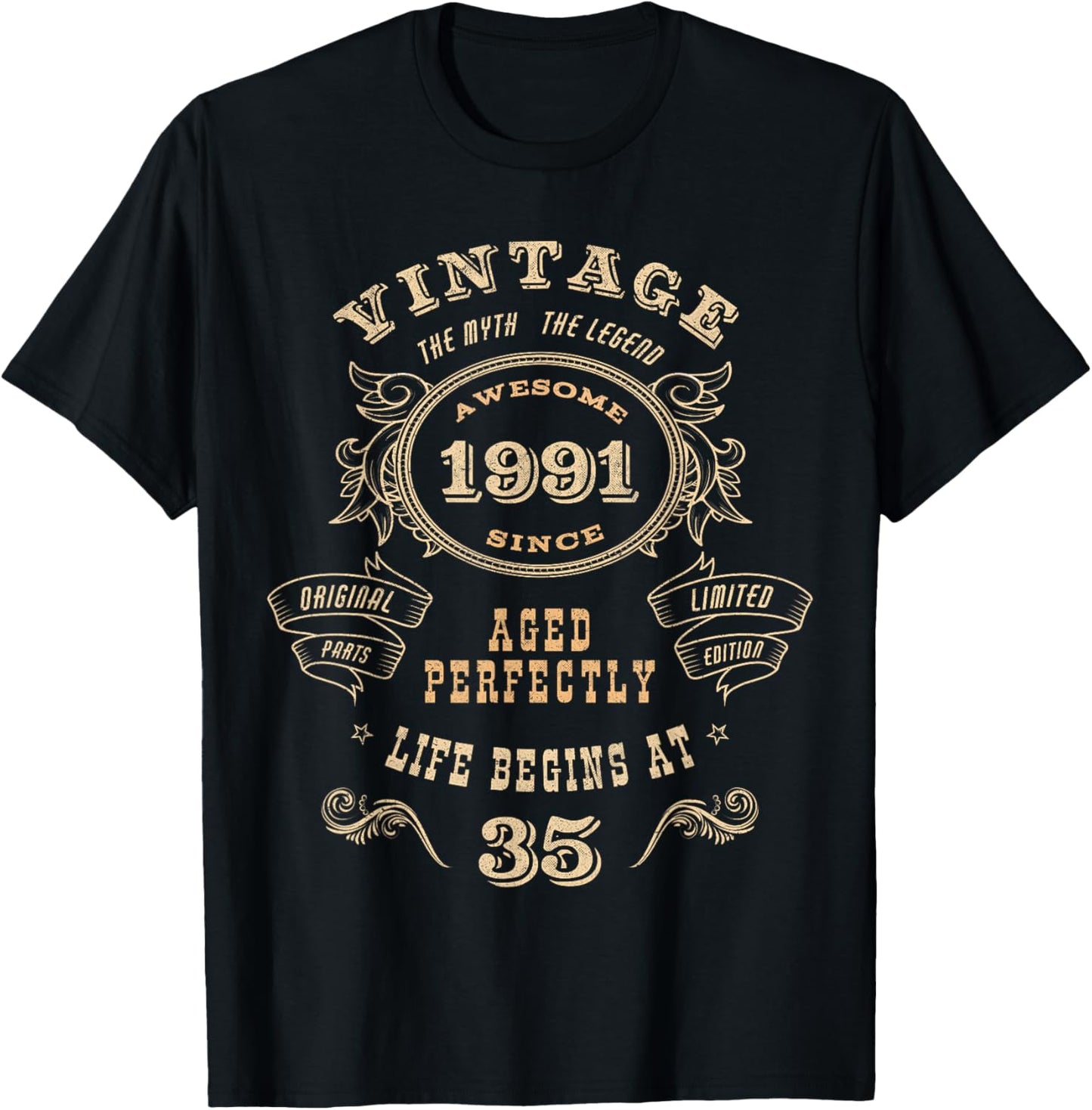 35-Year-Old 35th Birthday - Vintage 1991 T-Shirt - T-Shirt | Black