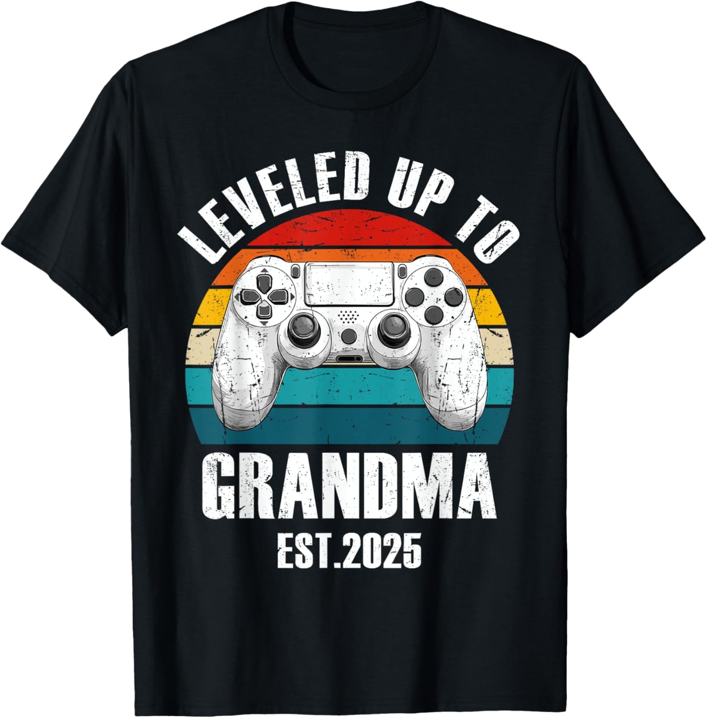 Leveled Up To Grandma 2025 Funny Grandmother Gamer Vintage T-Shirt - T-Shirt | Black