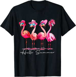 Hello Summer Vacation Flamingo Gift Men Women Girls Kids T-Shirt - T-Shirt | Black