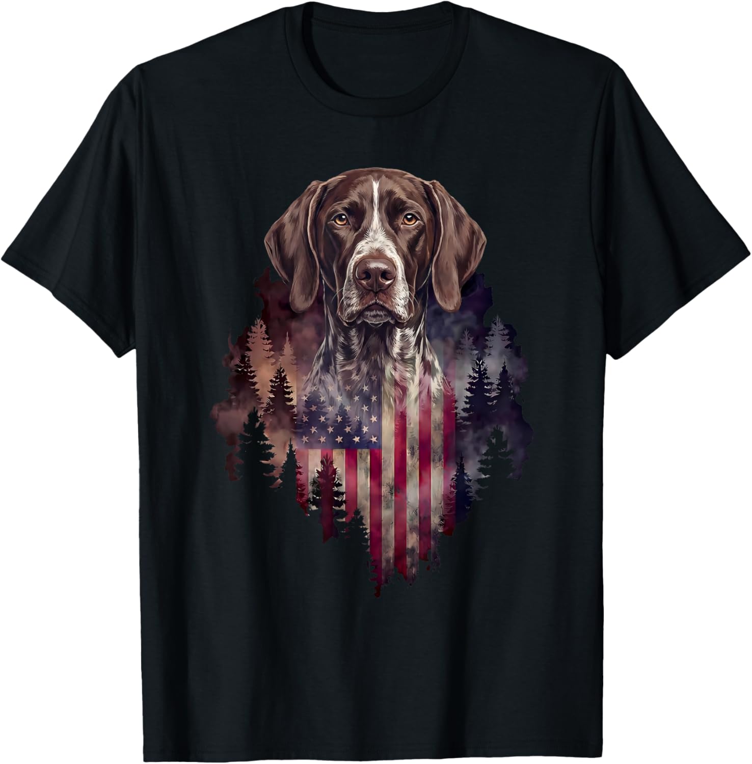 German Shorthaired Pointer American Flag GSP 4th of July T-Shirt - T-Shirt | Black