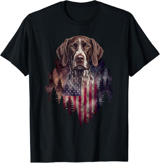 German Shorthaired Pointer American Flag GSP 4th of July T-Shirt - T-Shirt | Black