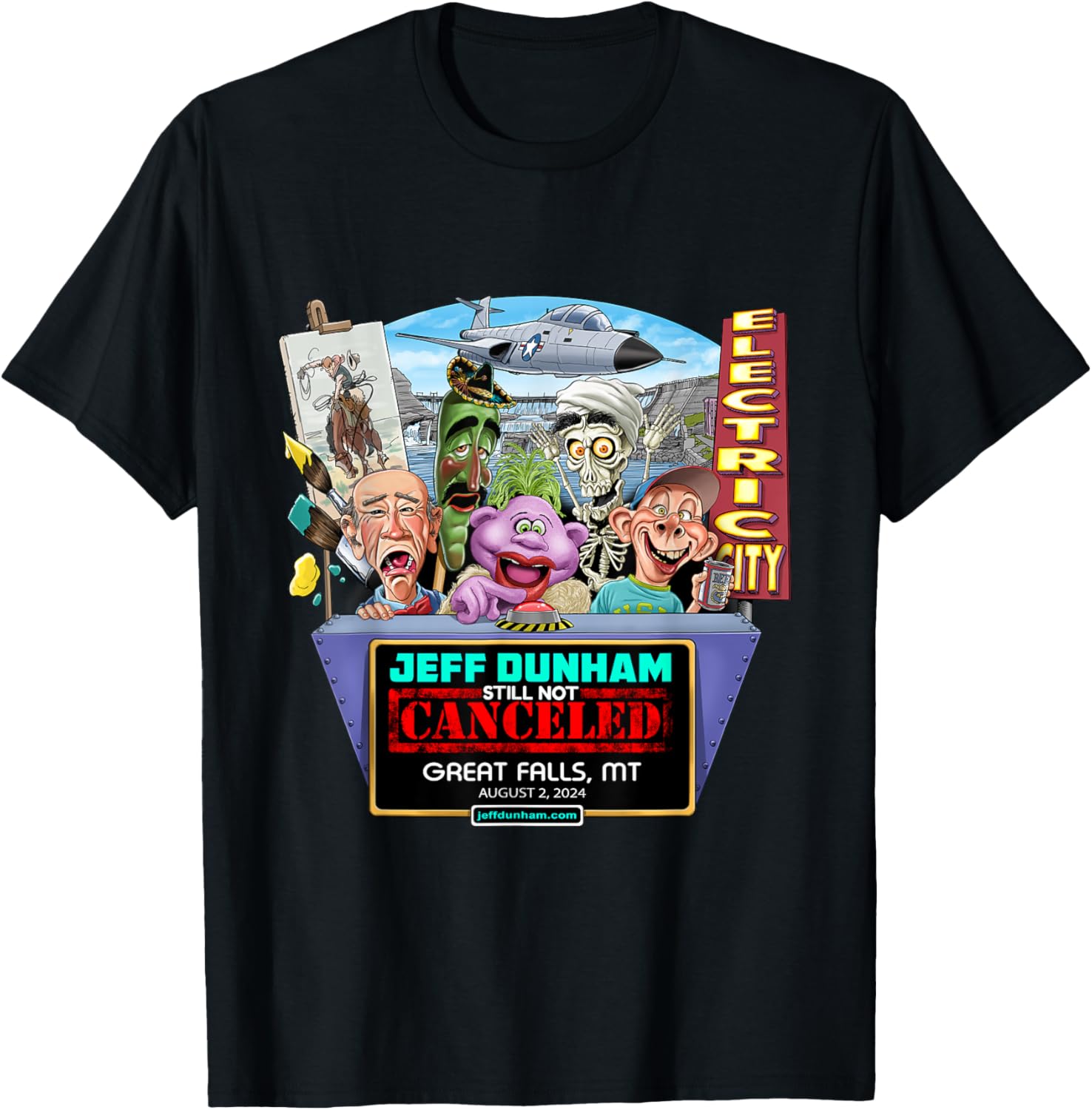 Jeff Dunham Great Falls, MT (2024) T-Shirt - T-Shirt | Black