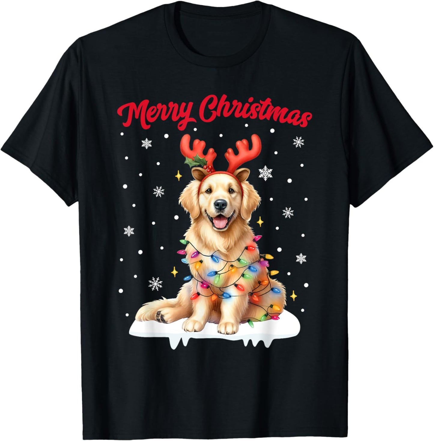 Christmas Pajamas Men Women Kids Golden Retriever Dog T-Shirt - T-Shirt | Black