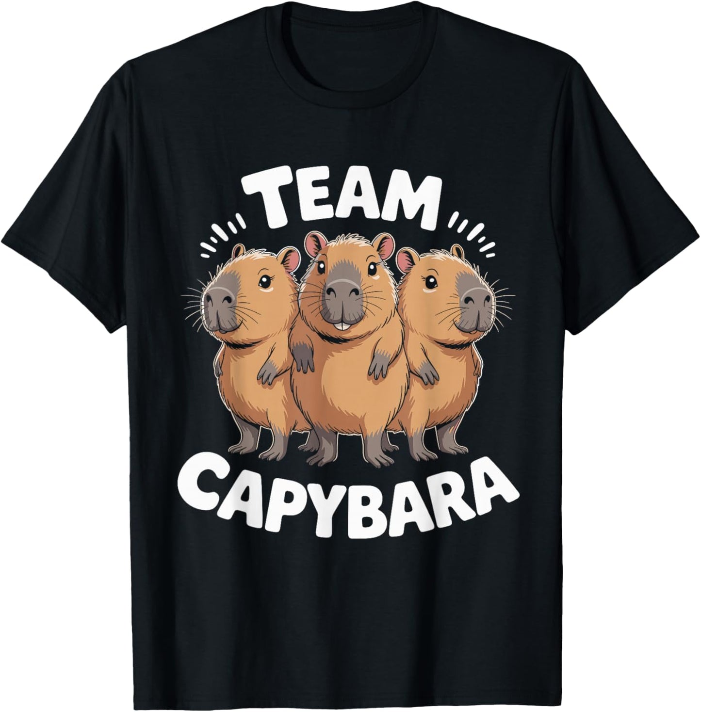 Team Capybara Cartoon Animal Themed Trio Funny Retro Artwork T-Shirt - T-Shirt | Black
