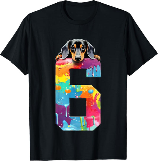 Dog 6 Years Dachshund Birthday T-Shirt - T-Shirt | Black