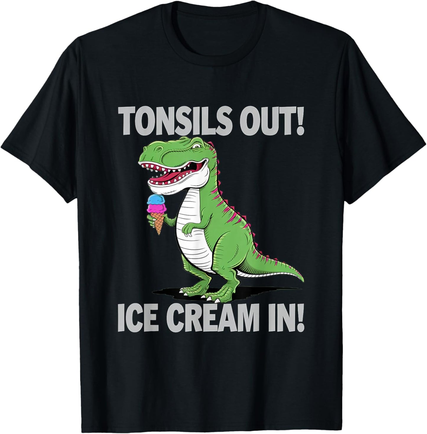 Tonsils out Ice Cream in Tonsillectomy Dinosaur T-Rex Kids T-Shirt - T-Shirt | Black
