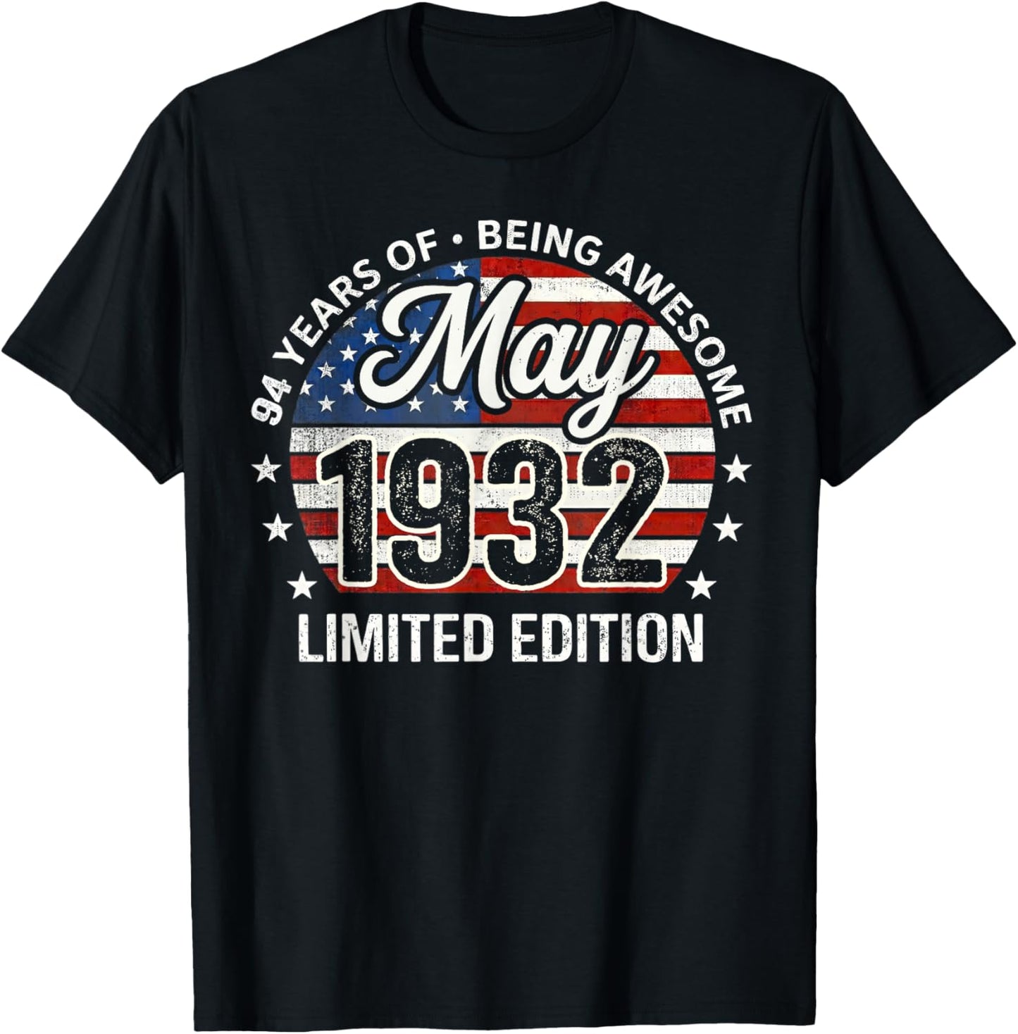 May 94th Birthday Men Women 1932 Awesome USA Flag T-Shirt - T-Shirt | Black