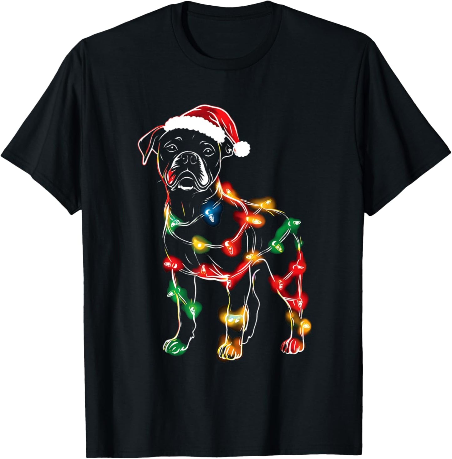 Funny Santa Boxer Retriever Christmas Lights Dog Lover Women Kids T-Shirt - T-Shirt | Black