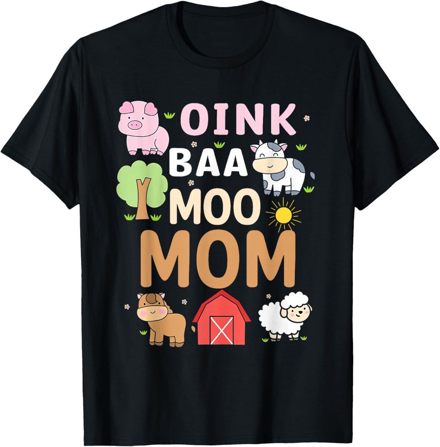 Oink Baa Moo Mom Barnyard Farm 2nd Birthday Boy Girl T-Shirt - T-Shirt | Black