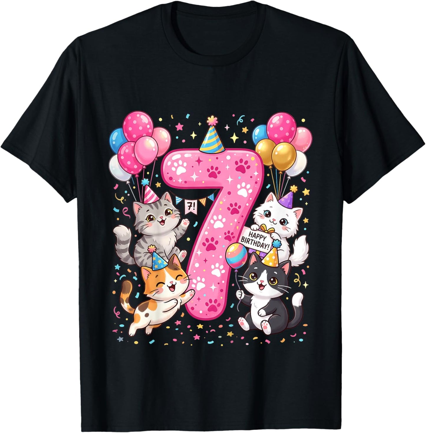 7 Jahre Katze, Geburtstag, 7. Geburtstag T-Shirt - T-Shirt | Black