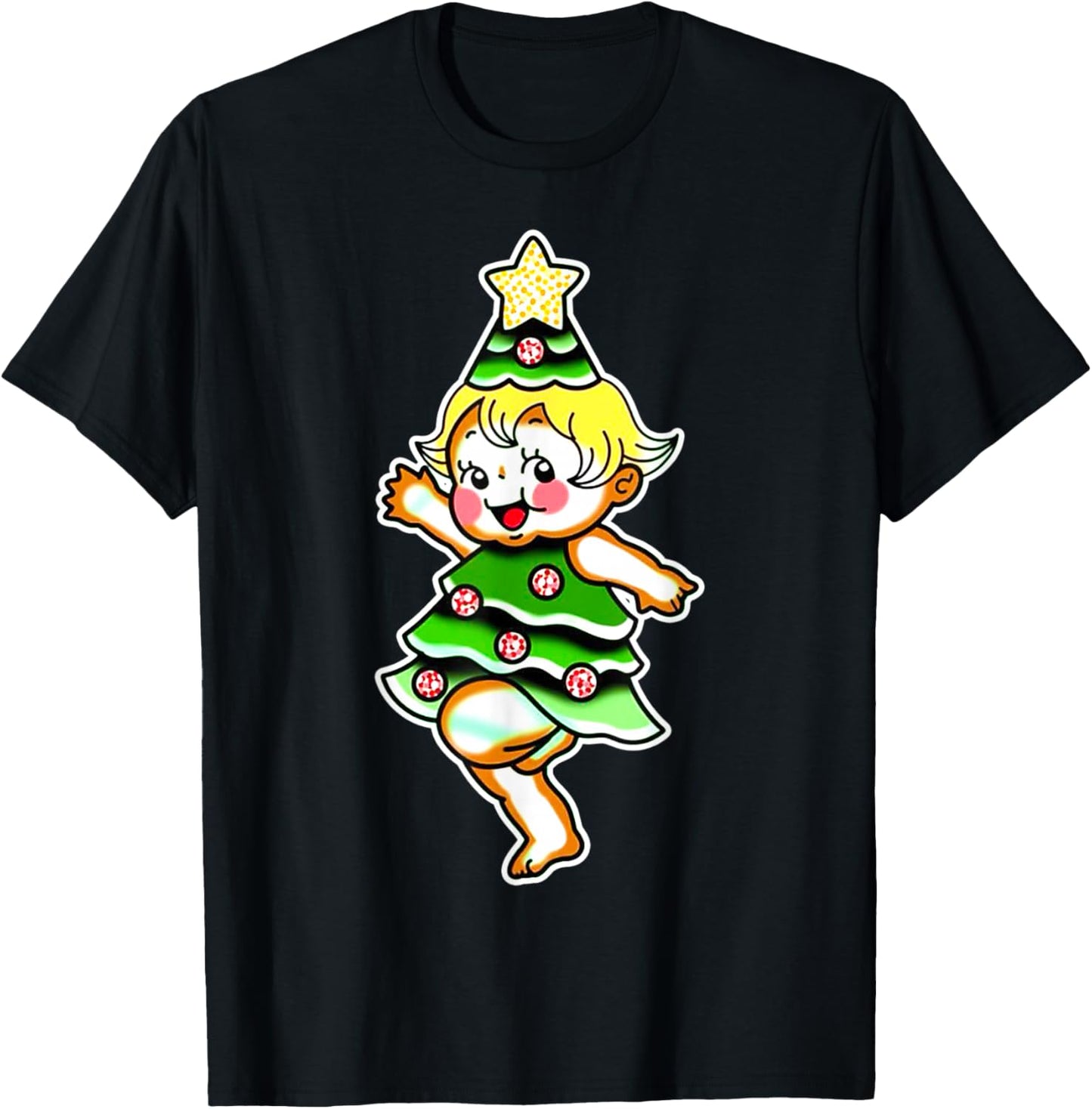 Kewpie Baby Christmas Tree T-Shirt - T-Shirt | Black