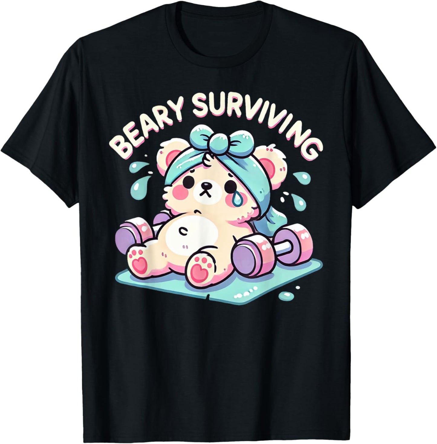 Bearly Surviving Cute Bear Gym Workout Exhaustion lifting T-Shirt - T-Shirt | Black