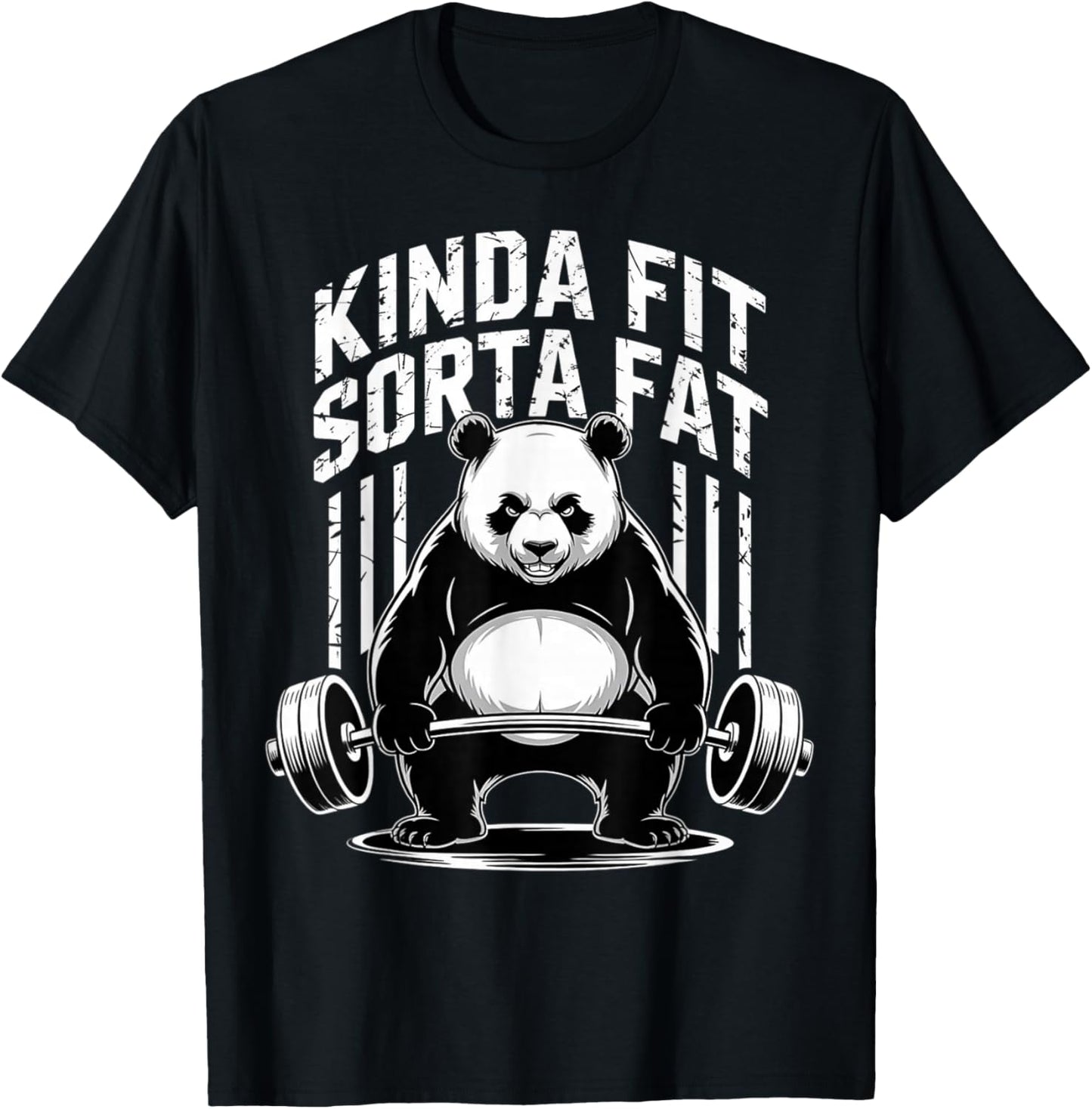 Kinda Fit Sorta Fat Funny Gym Panda Training Weightlifting T-Shirt - T-Shirt | Black