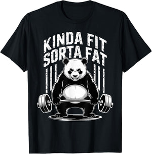 Kinda Fit Sorta Fat Funny Gym Panda Training Weightlifting T-Shirt - T-Shirt | Black