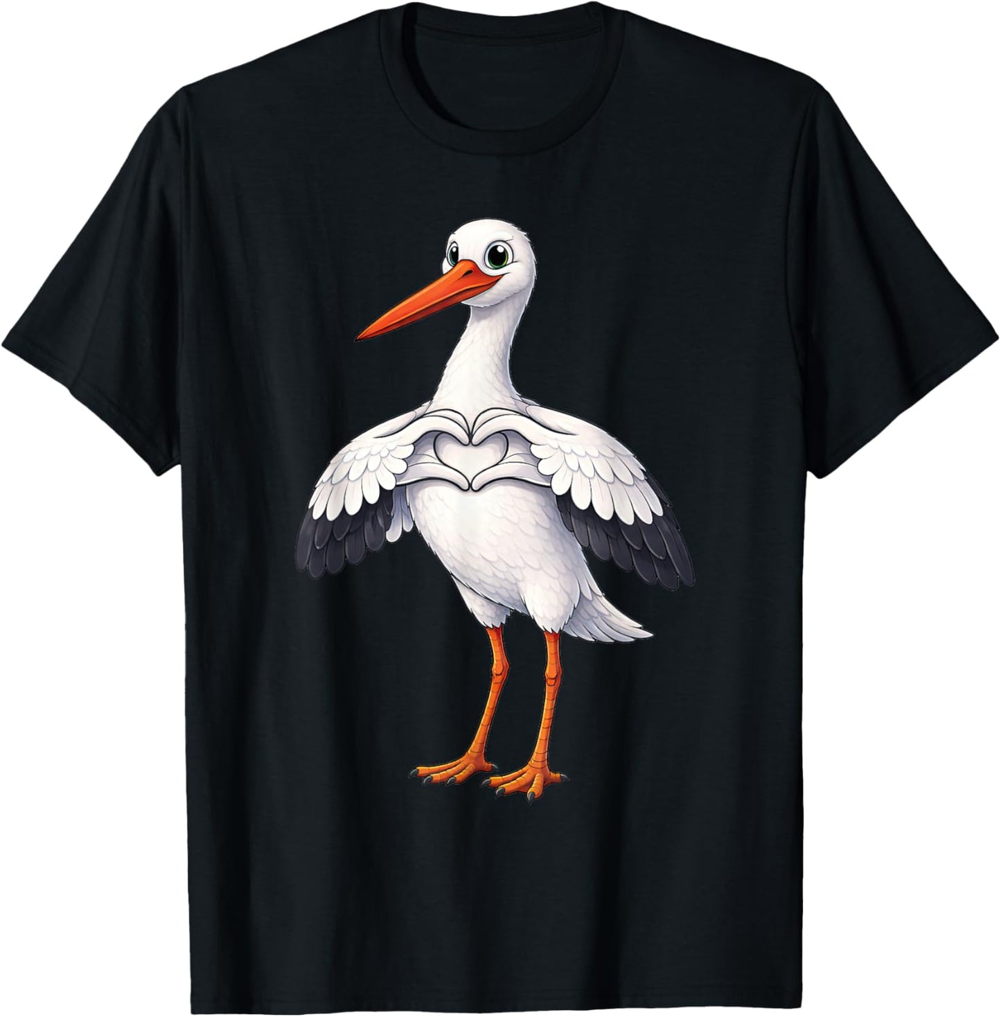 Storch mit Herz | Süßer Weißstorch mit Herzsymbol T-Shirt - T-Shirt | Black
