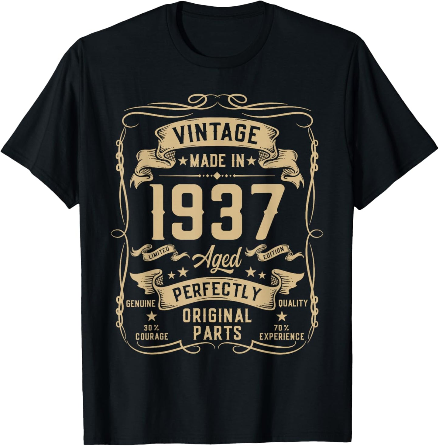 Vintage 1937 89yr 89th Birthday Gifts 89 Years Old T-Shirt - T-Shirt | Black