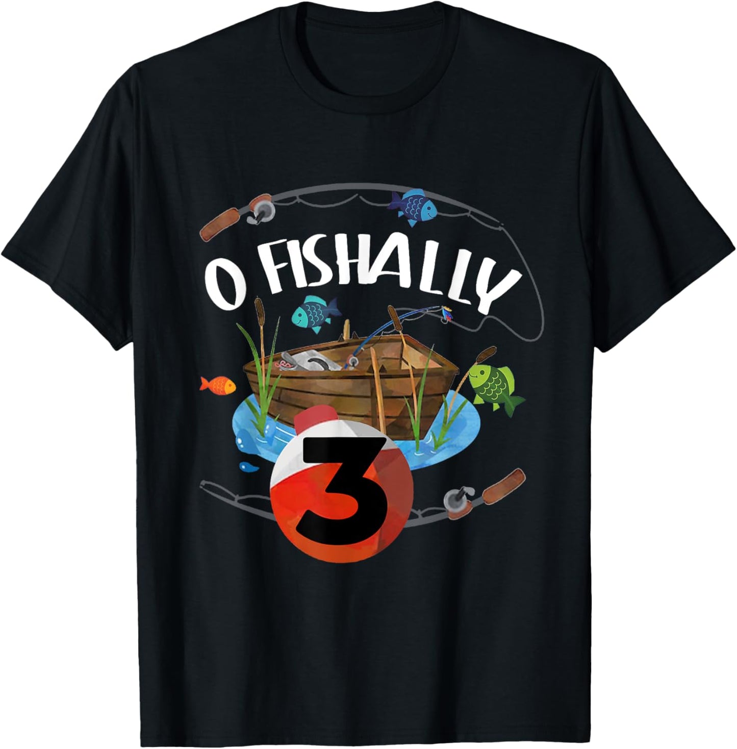 O-Fishally 3 Years Old Fisherman 3rd Birthday Fishing Kids T-Shirt - T-Shirt | Black