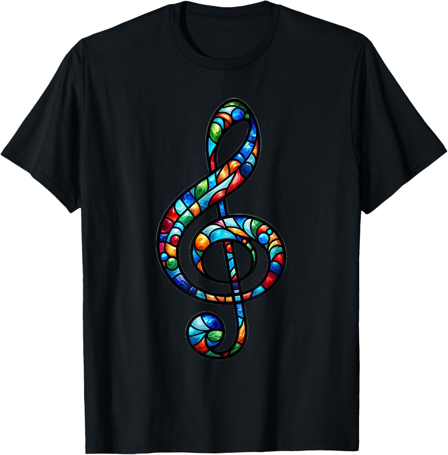 Stained Glass Window Treble Clef Art Musical Note Music T-Shirt - T-Shirt | Black