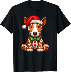 Gingerbread Man Bull Terrier Dog Christmas Kids T-Shirt - T-Shirt | Black