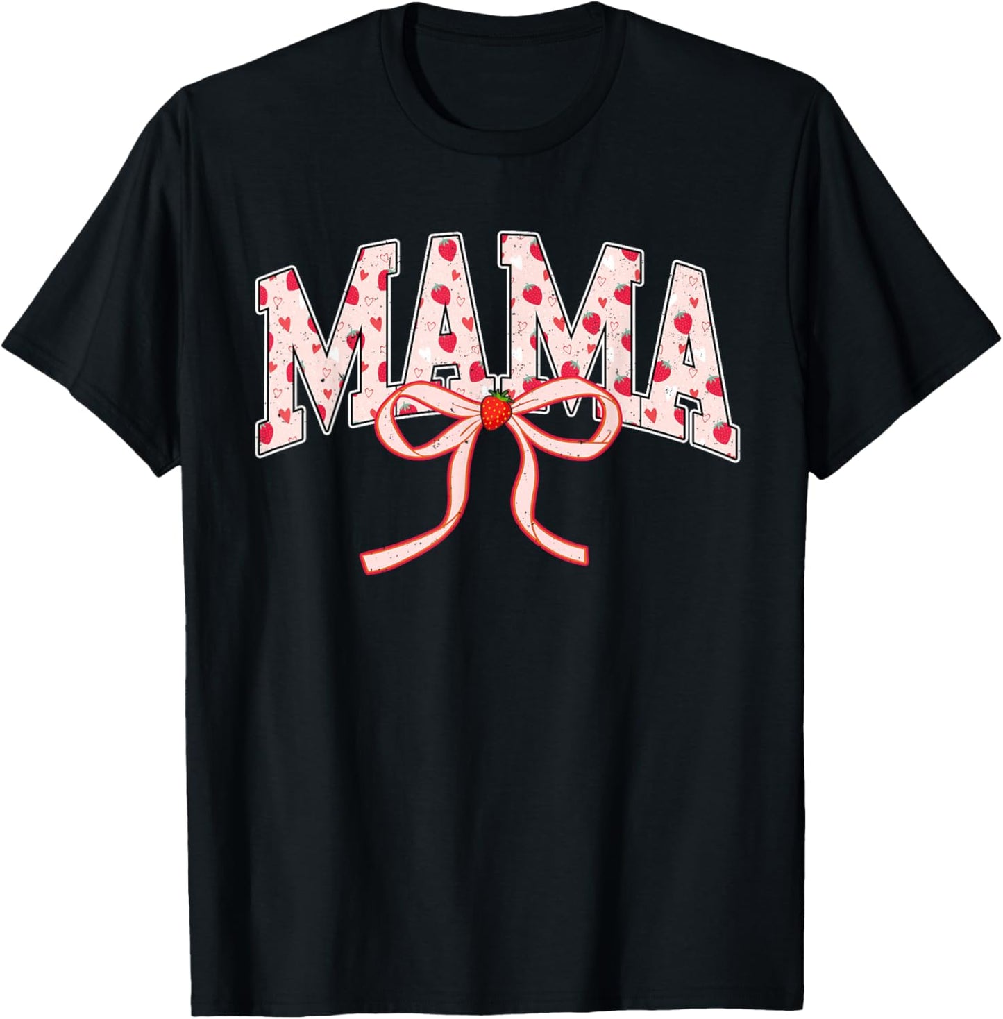 Mama Strawberry Coquette Bow Matching Family T-Shirt - T-Shirt | Black