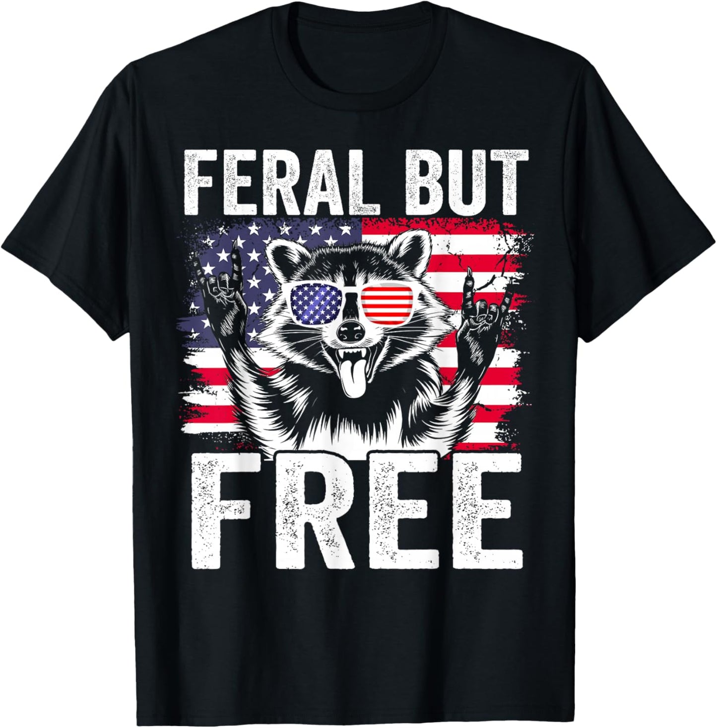 Funny Feral But Free Raccoon 4th of July Toddler Boys Kids T-Shirt - T-Shirt | Black