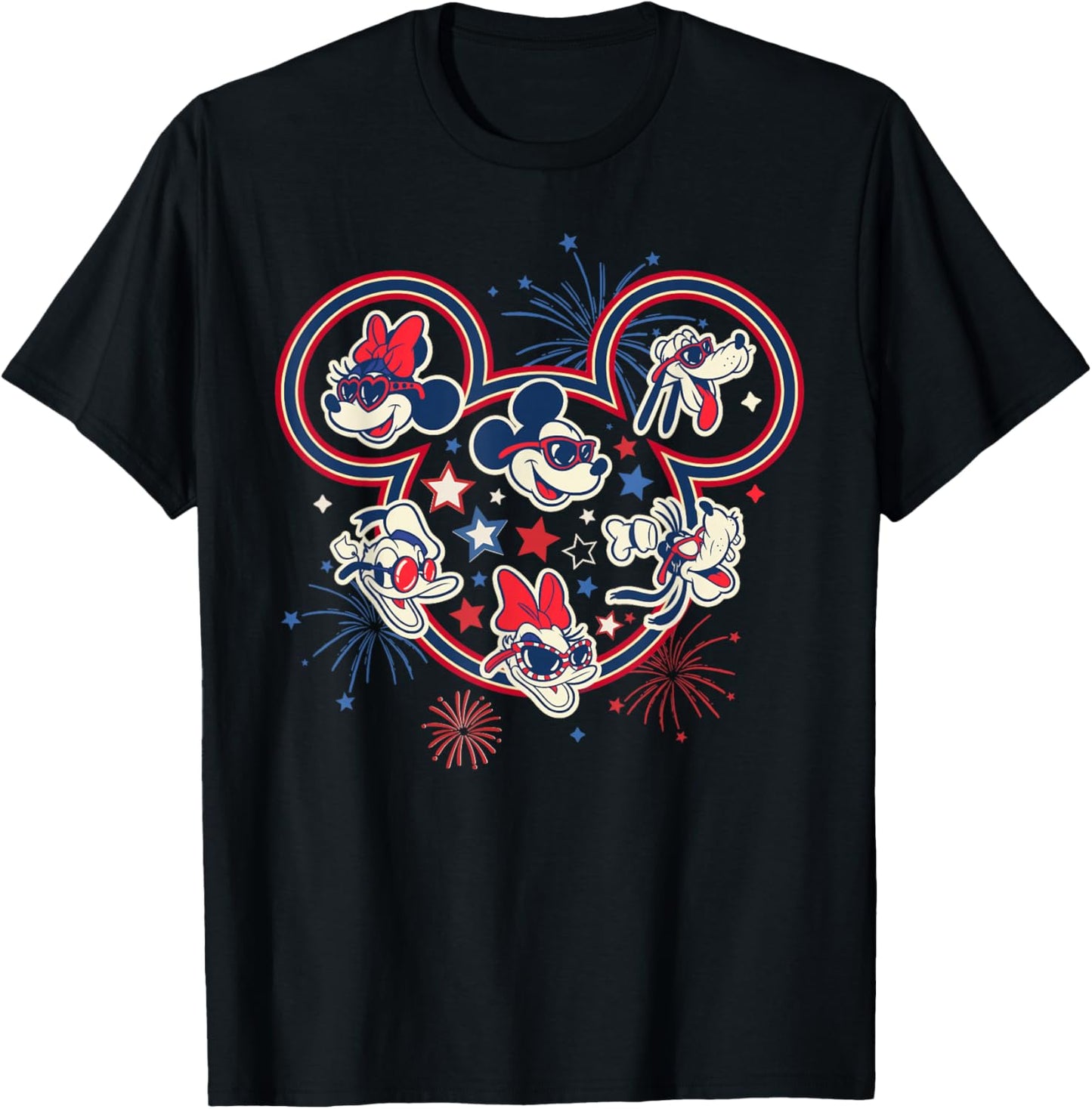 Disney Mickey & Friends Americana 4th of July Fireworks Icon T-Shirt - T-Shirt | Black
